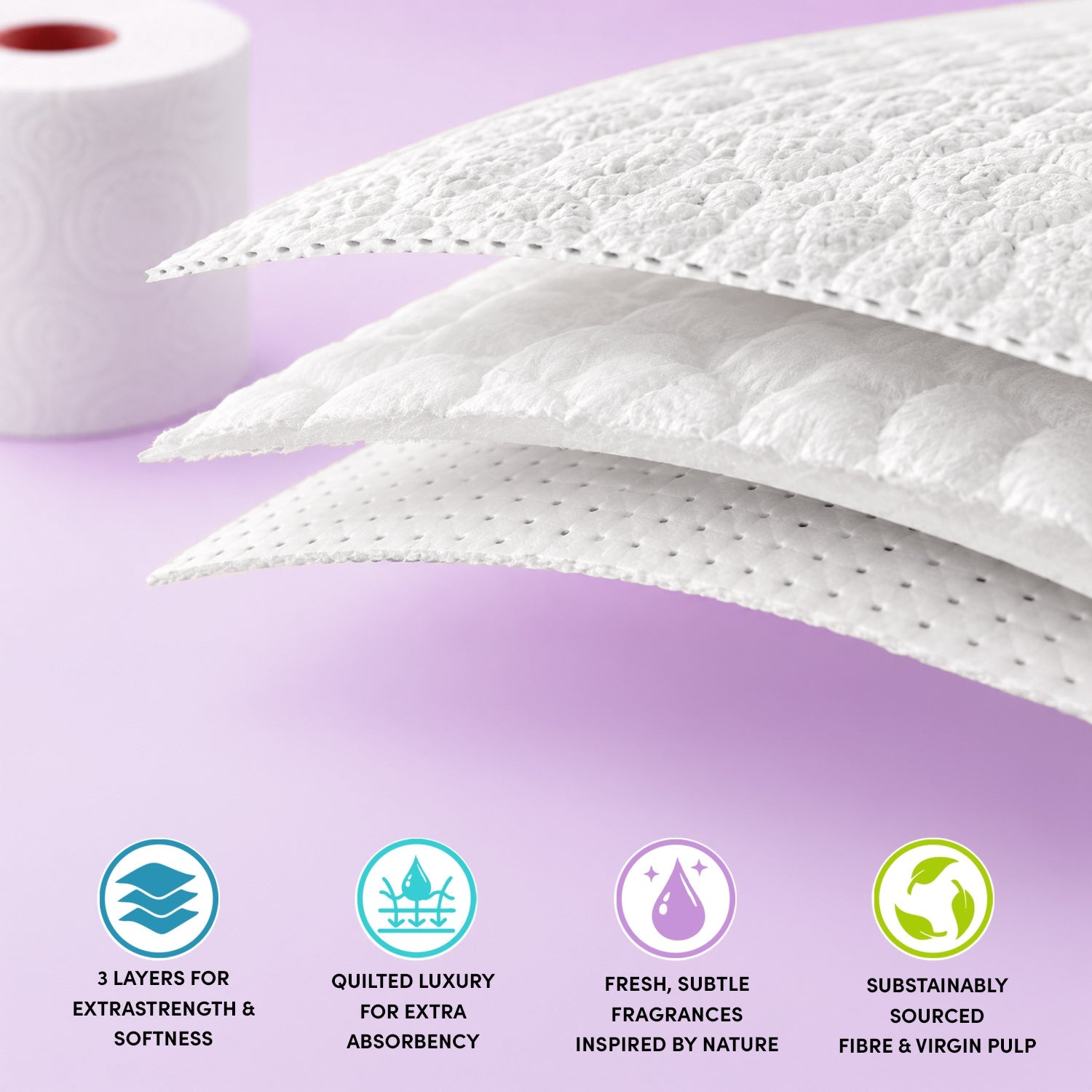 Splesh Toilet Roll Soft & Quilted 3-Ply Lavender Scented Toilet Tissue, 24 Rolls
