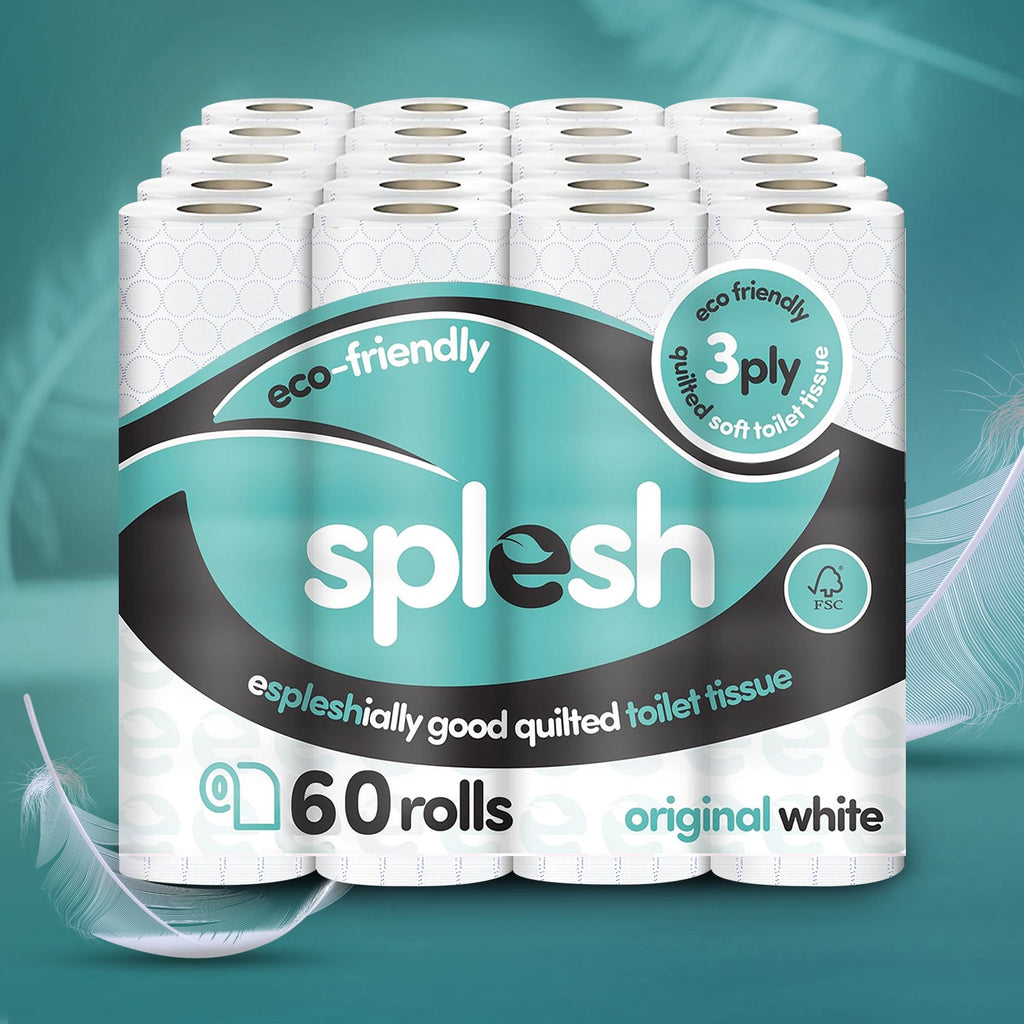 Splesh Toilet Roll, Soft & Quilted Eco-Friendly, White, 60 Rolls